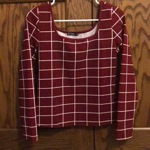 Checkered red and white long sleeve shirt
